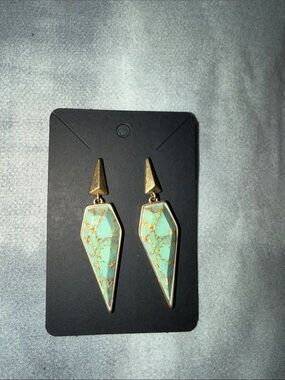 Stella & Dot Gold and Turquoise Marble Dangle Earrings